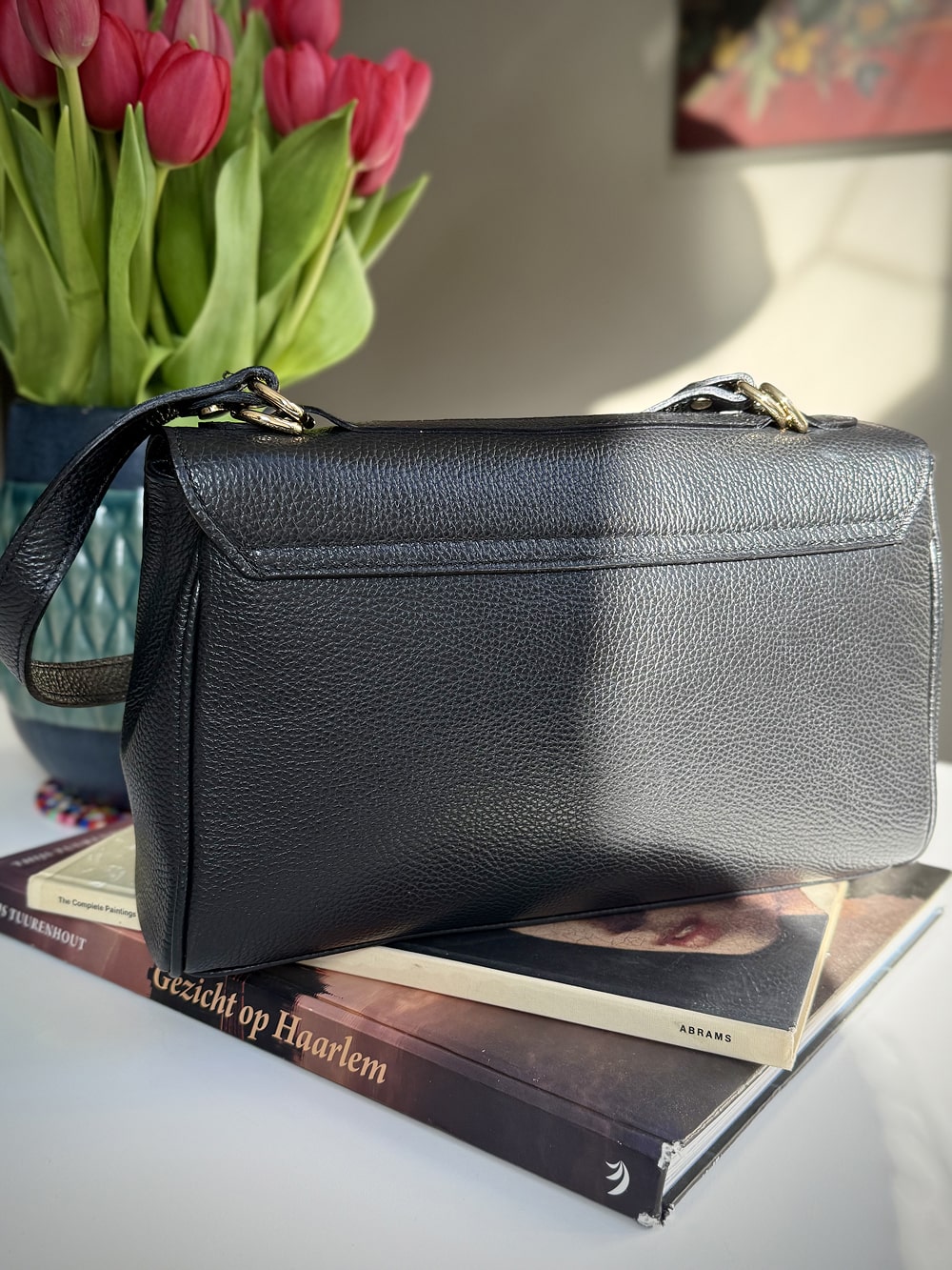 Black leather bag