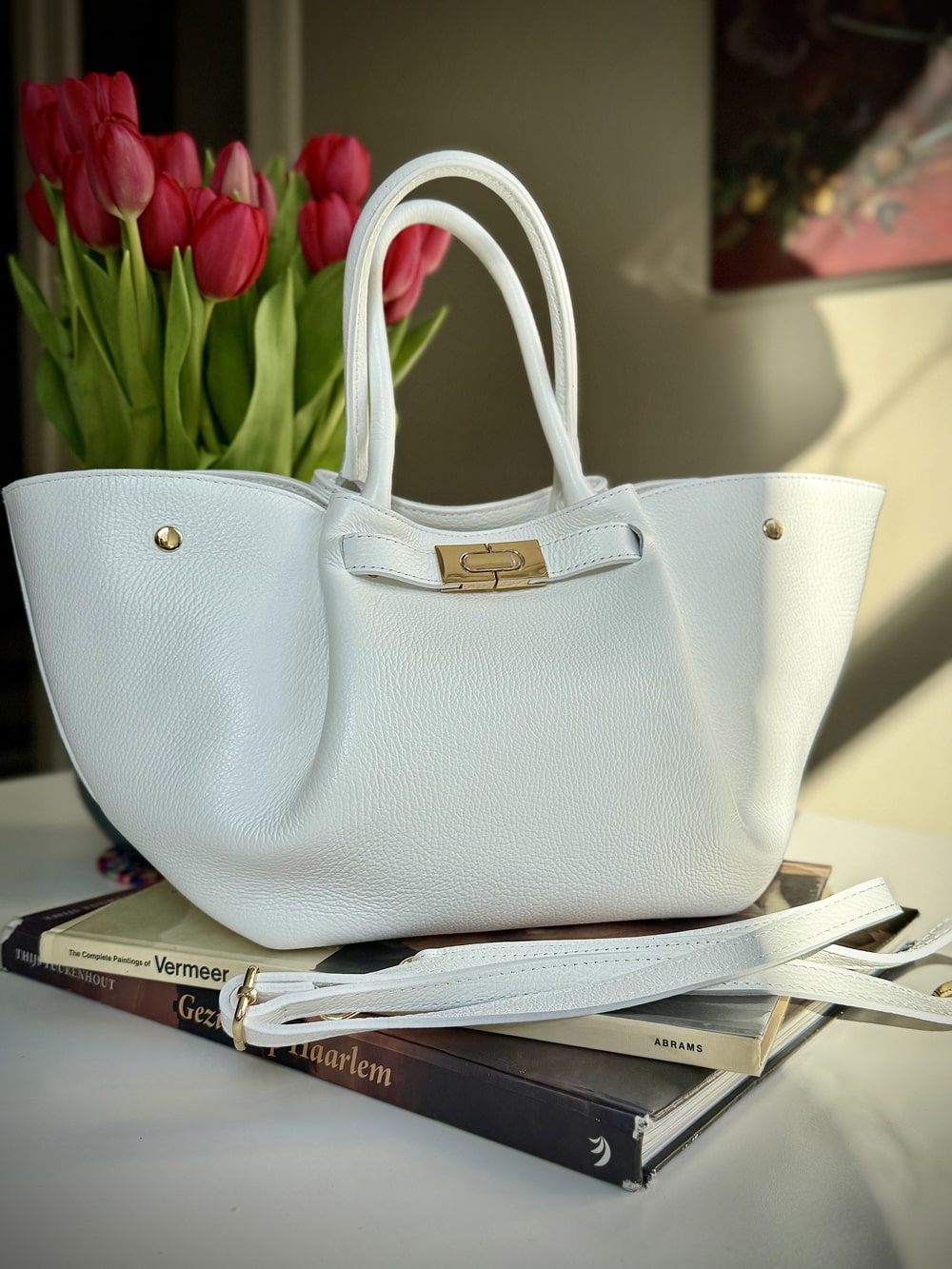 White grained leather bag