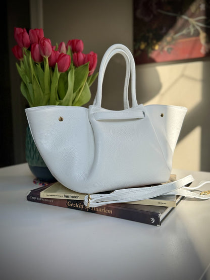 White grained leather bag