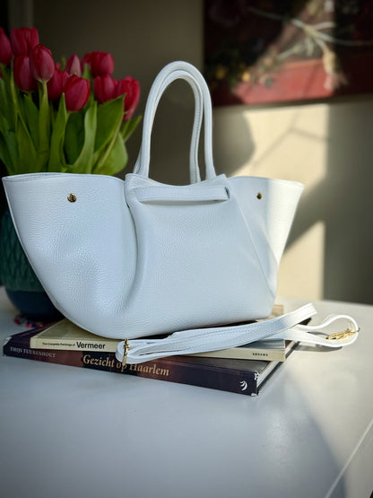 White grained leather bag