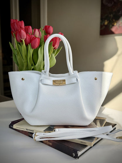 White grained leather bag