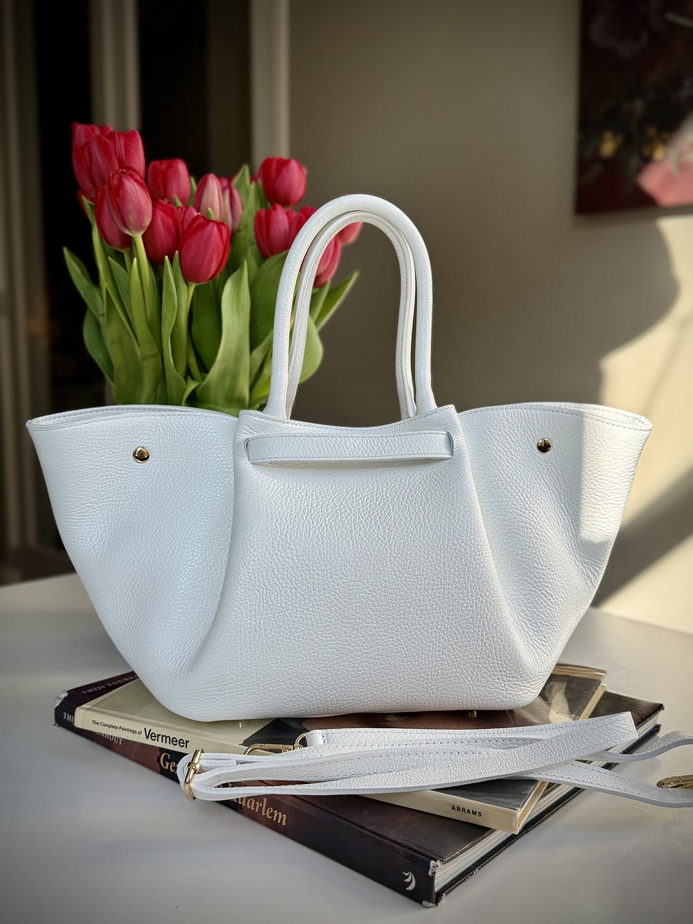 White grained leather bag