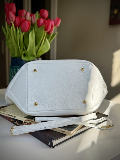 White grained leather bag