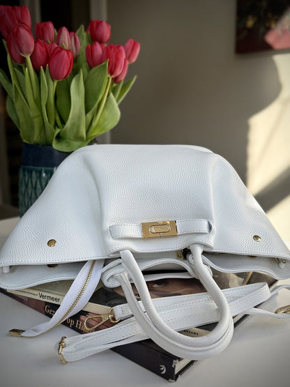 White grained leather bag