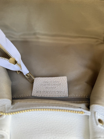 White grained leather bag