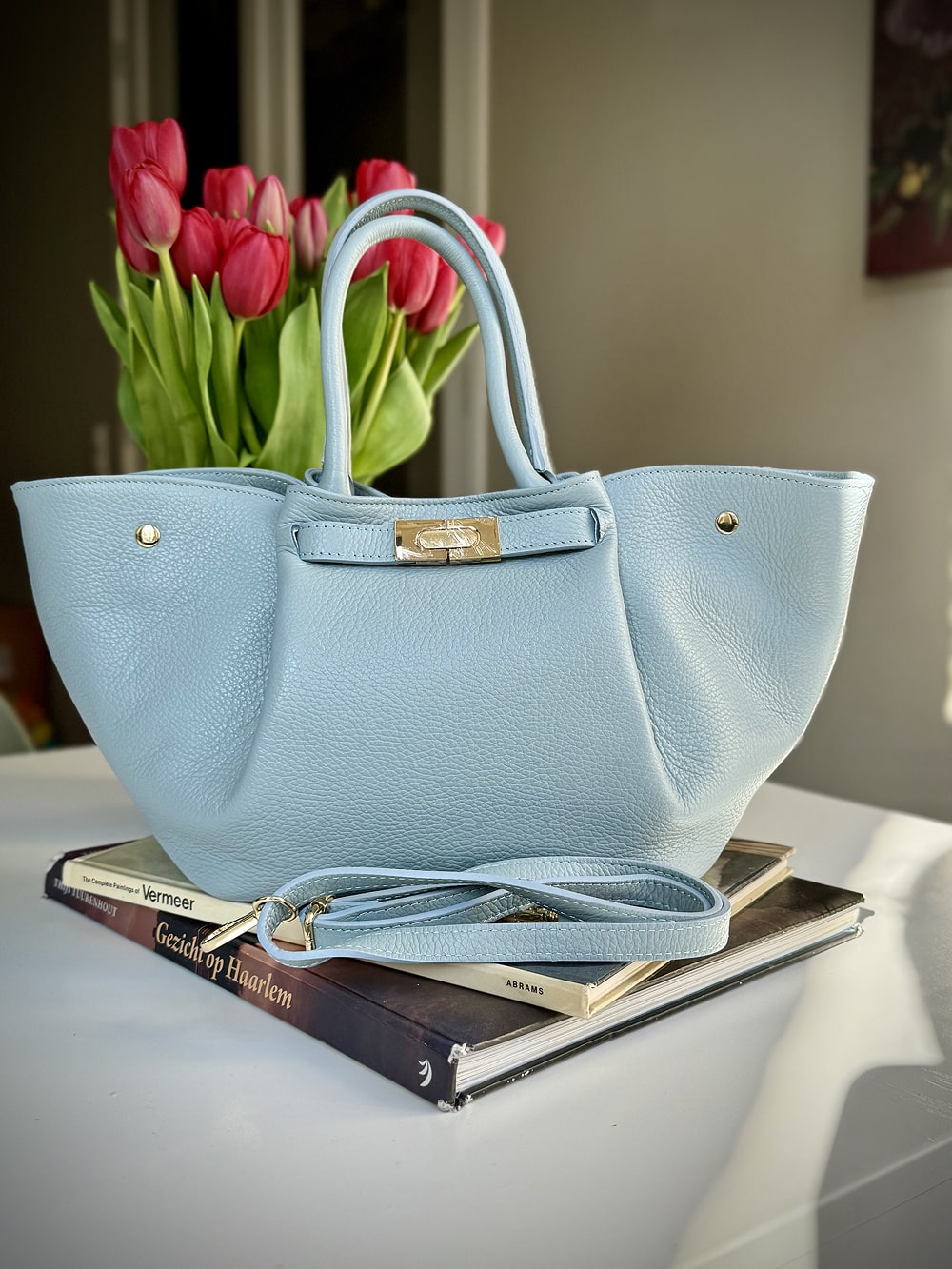 Blue grained leather bag