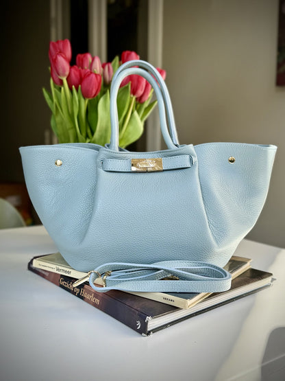 Blue grained leather bag