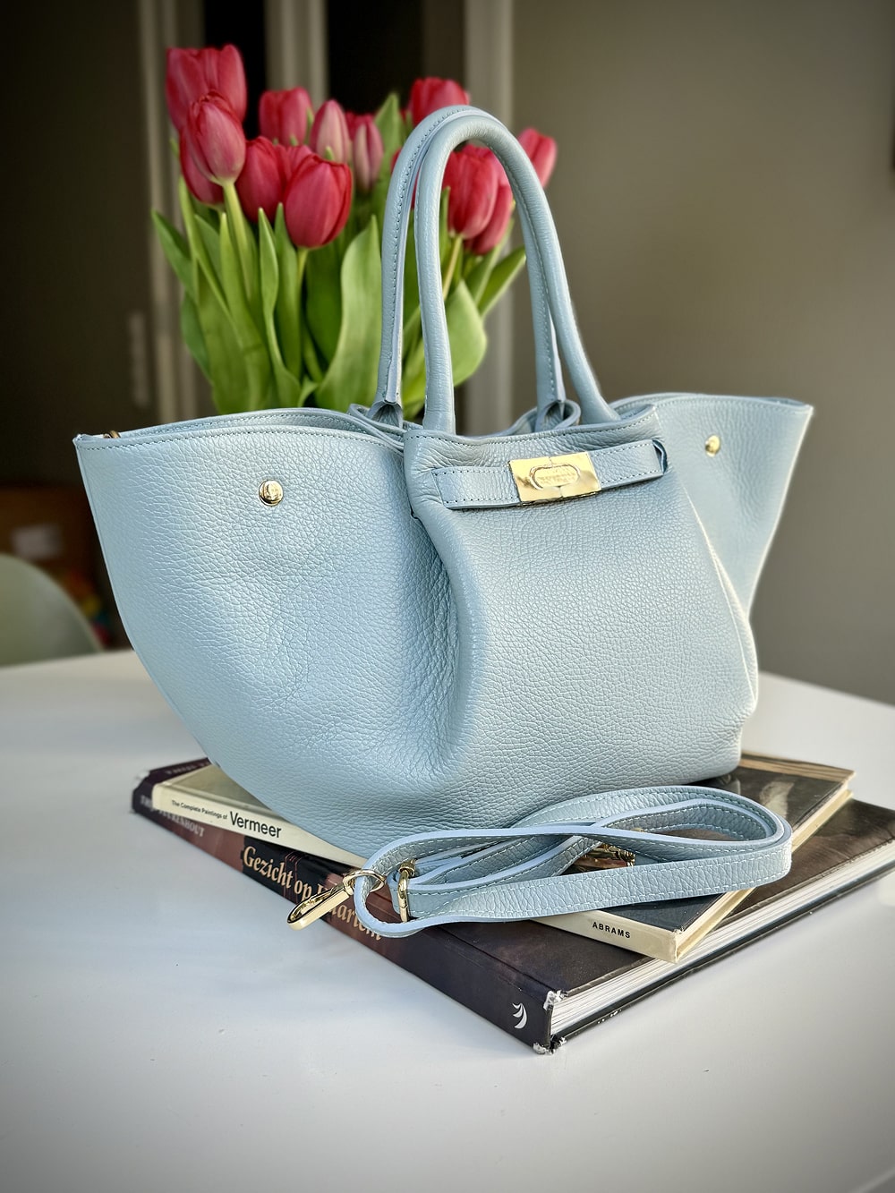 Blue grained leather bag