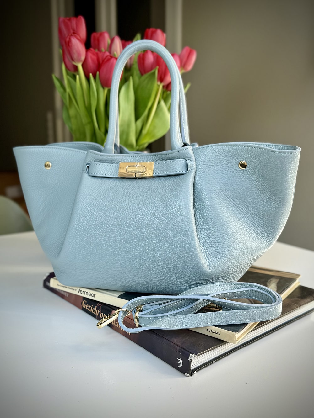 Blue grained leather bag