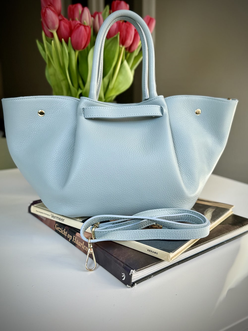 Blue grained leather bag