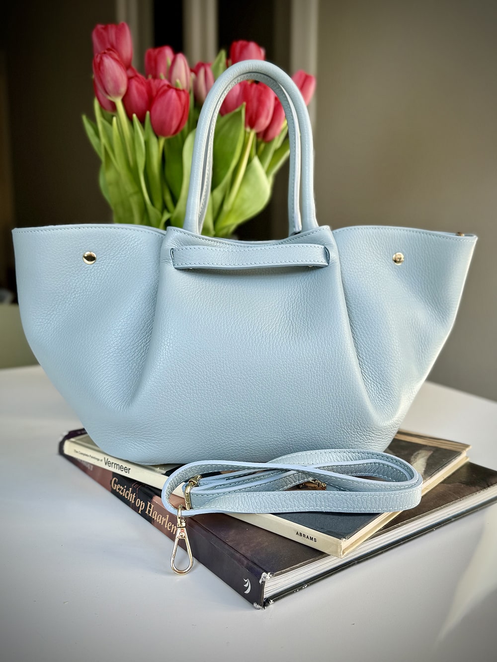 Blue grained leather bag