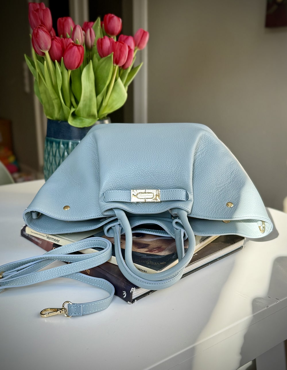 Blue grained leather bag