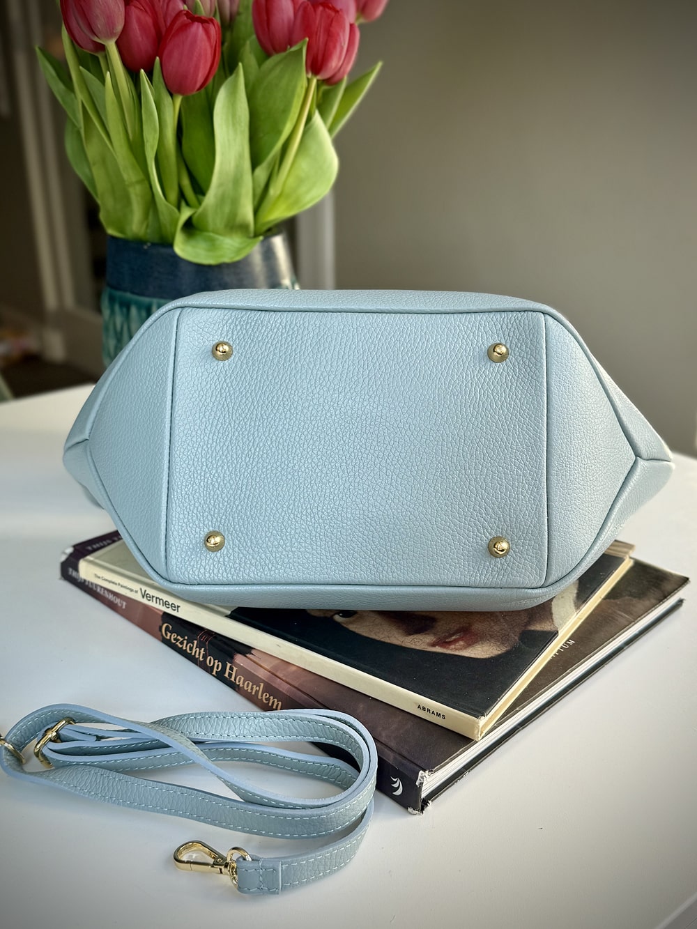 Blue grained leather bag