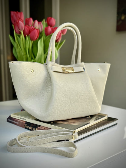 Beige grained leather bag