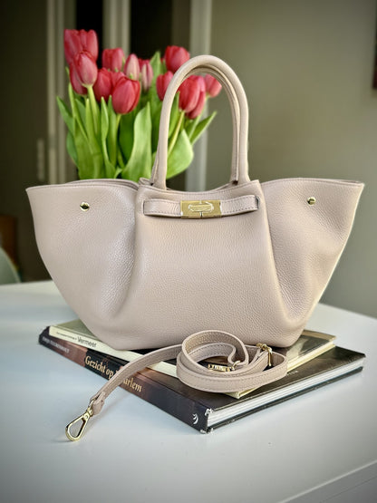 Pink grained leather bag