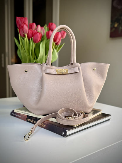 Pink grained leather bag