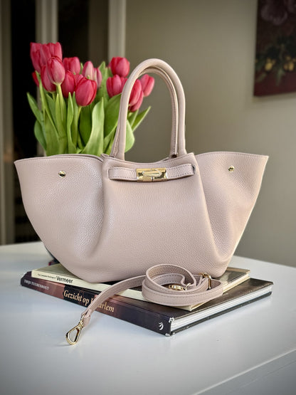 Pink grained leather bag