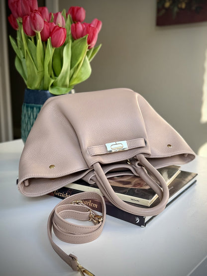 Pink grained leather bag