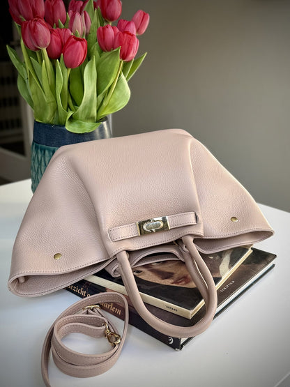 Pink grained leather bag
