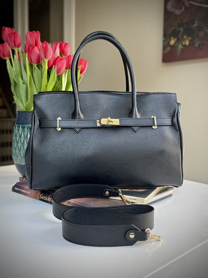 Black grained leather frame bag