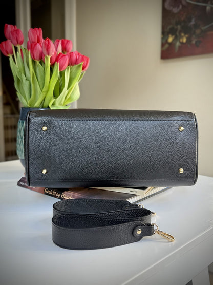 Black grained leather frame bag