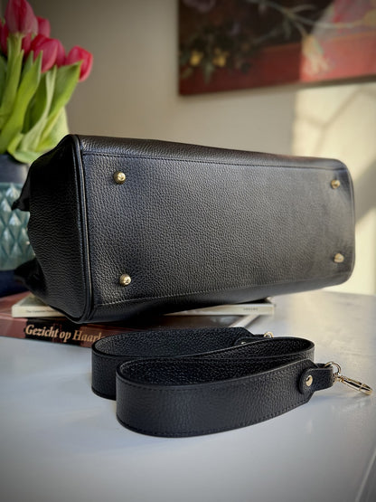 Black grained leather frame bag