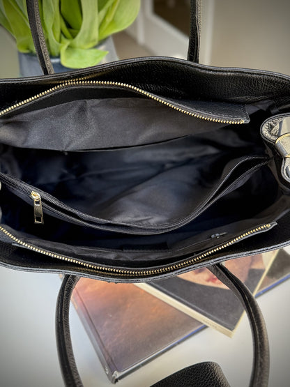 Black grained leather frame bag
