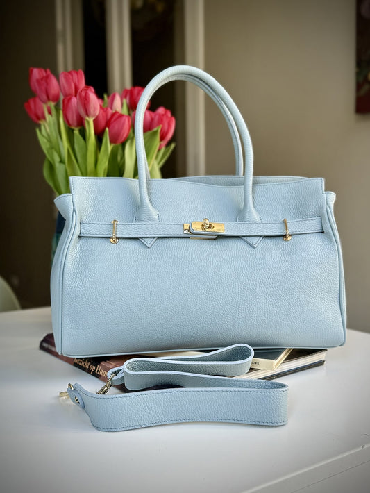 Blue grained leather frame bag