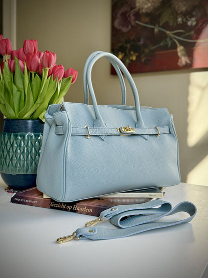 Blue grained leather frame bag