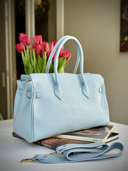 Blue grained leather frame bag