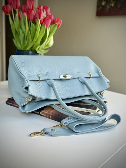 Blue grained leather frame bag