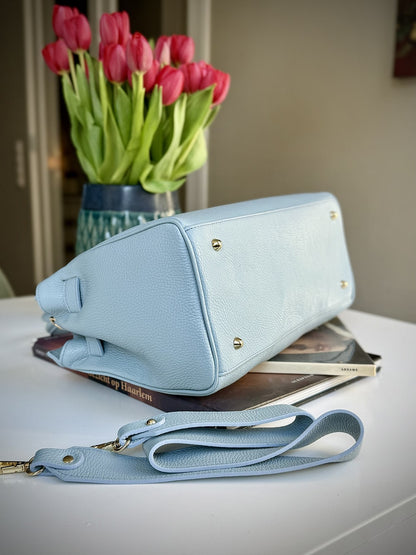 Blue grained leather frame bag