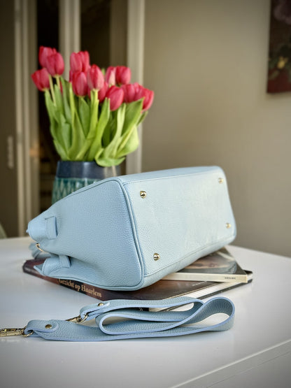 Blue grained leather frame bag