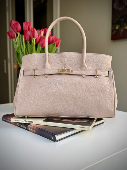 Pink grained leather frame bag