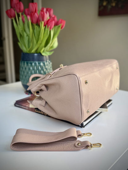Pink grained leather frame bag