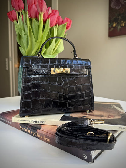 Black leather cross-body bag