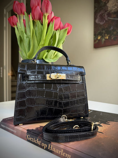 Black leather cross-body bag