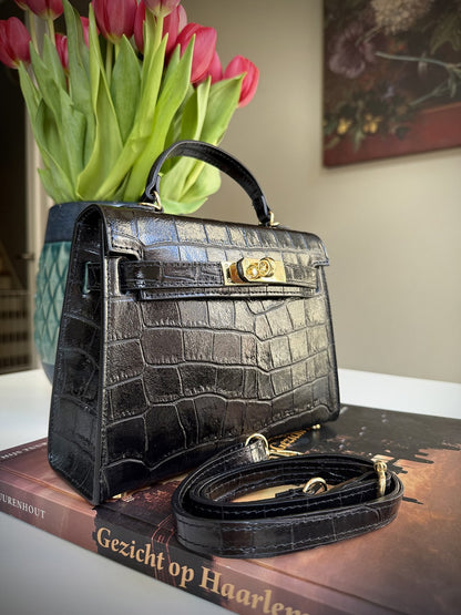 Black leather cross-body bag