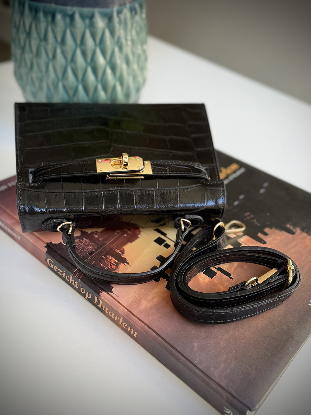 Black leather cross-body bag