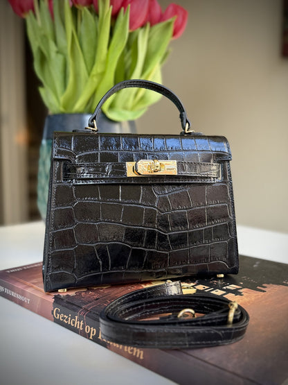 Black leather cross-body bag