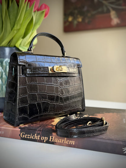 Black leather cross-body bag