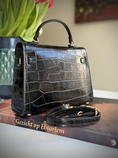 Black leather cross-body bag