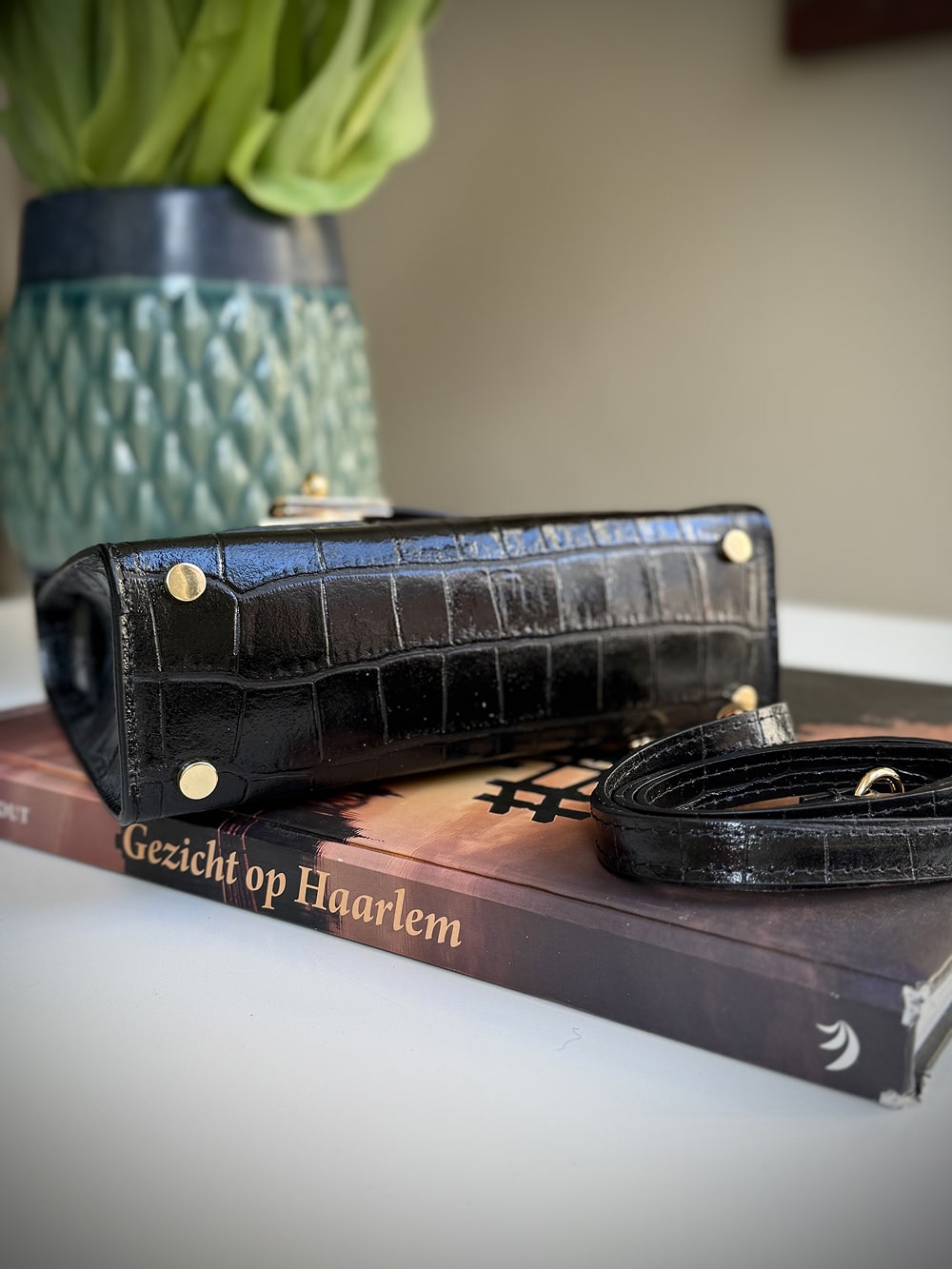 Black leather cross-body bag