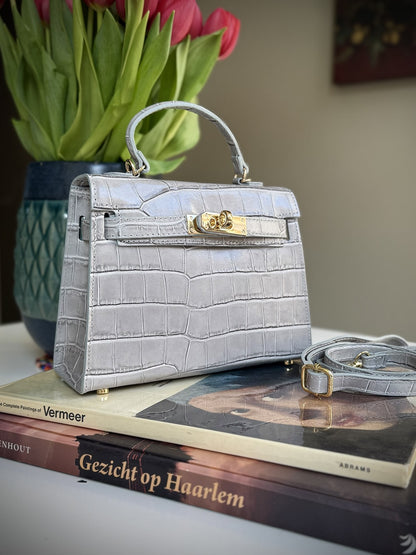 Gray leather cross-body bag