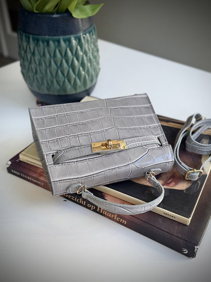 Gray leather cross-body bag