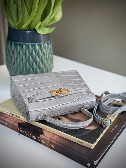 Gray leather cross-body bag