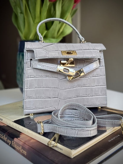 Gray leather cross-body bag