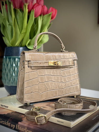 Taupe leather cross-body bag