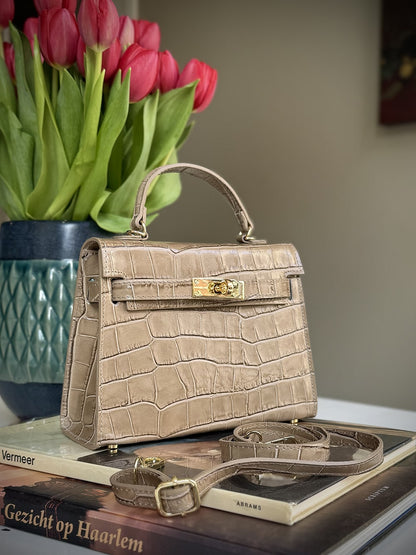 Taupe leather cross-body bag