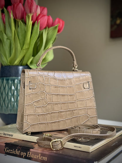 Taupe leather cross-body bag